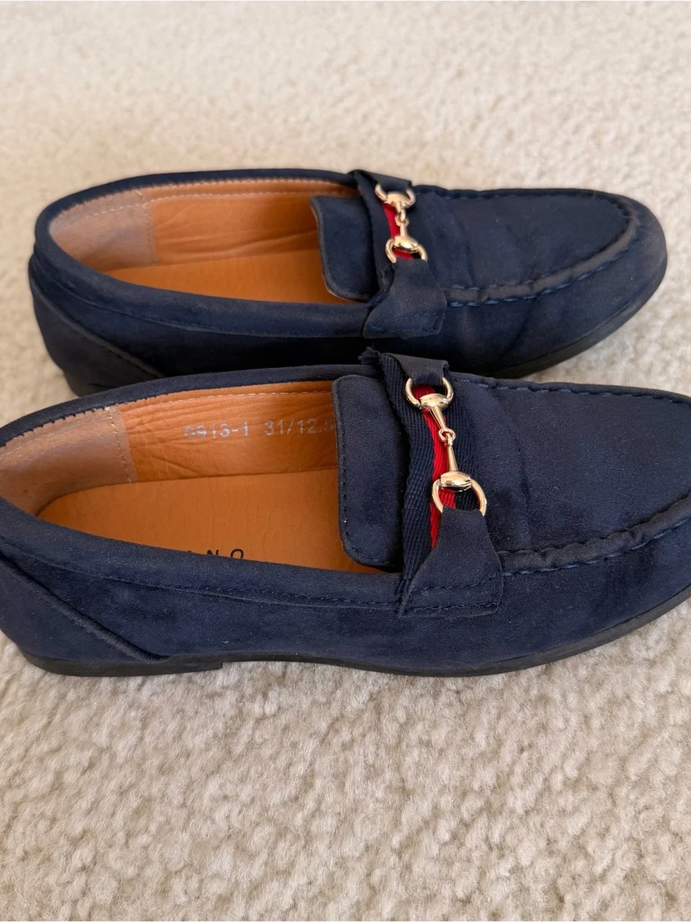 Roma (Gucci style) Boys Navy Suede Loafers with Horse Bit size 13 (little boys)